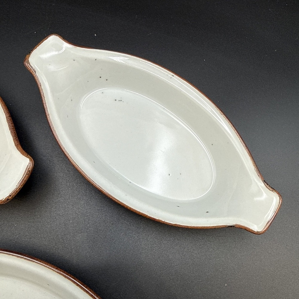3 Individual Baking Au Gratin White w/ Brown Rims EUC - Picture 3 of 7